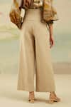 Cord_Beige Cotton Crinkle Tram Flared Pants _Online_at_Aza_Fashions