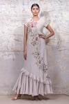 Buy_Ekru_White Noil Embroidery Round Floral Print Ruffle Gown _at_Aza_Fashions