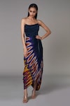 Buy_Saaksha & Kinni_Blue Satin Printed Abstract Scoop Neck Pleated Dress_at_Aza_Fashions