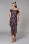 Buy_Saaksha & Kinni_Purple Cotton Silk Printed Abstract Pleated Semicircle Midi Dress For Women_at_Aza_Fashions