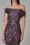 Saaksha & Kinni_Purple Cotton Silk Printed Abstract Pleated Semicircle Midi Dress For Women_Online_at_Aza_Fashions