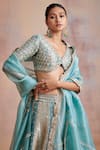 Buy_Suhino_Blue Tissue Embroidered Mirror Work V Neck Bridal Lehenga Set _Online_at_Aza_Fashions