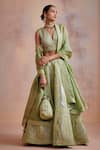Suhino_Green Tissue Embroidered Mirror Work V Neck Hand Bridal Lehenga Set _Online_at_Aza_Fashions
