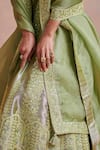 Shop_Suhino_Green Tissue Embroidered Mirror Work V Neck Hand Bridal Lehenga Set _Online_at_Aza_Fashions