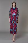 Buy_Saaksha & Kinni_Multi Color Chiffon, Cotton Silk Diamond Mandarin Print Organza Sleeve Dress_at_Aza_Fashions