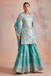 Buy_Suhino_Blue Tissue Embroidered Resham Work Round Mirror Gharara Set _at_Aza_Fashions