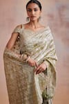 Shop_SUHINO_Green Cotton, Tissue Aari , Bead V Neck Saree With Blouse _at_Aza_Fashions