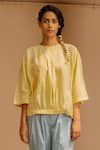 Buy Ayaka Yellow 100% Organic Cotton Dobby Made With Bamboo Fibres Floral Panelled Top Online at Aza Fashions Buy_Ayaka_Yellow 100% Organic Cotton Dobby Made With Bamboo Fibres Floral Panelled Top _Online_at_Aza_Fashions