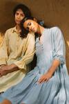 Buy Ayaka Blue Dress 100% Chanderi, Lining 100% Mandarin Collar Online at Aza Fashions Buy_Ayaka_Blue Dress 100% Chanderi, Lining 100% Mandarin Collar _Online_at_Aza_Fashions