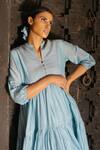 Shop Ayaka Blue Dress 100% Chanderi, Lining 100% Mandarin Collar Online at Aza Fashions Shop_Ayaka_Blue Dress 100% Chanderi, Lining 100% Mandarin Collar _Online_at_Aza_Fashions