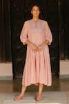 Buy Ayaka Pink Dress 100% Chanderi, Lining 100% Mandarin Collar Tiered at Aza Fashions Buy_Ayaka_Pink Dress 100% Chanderi, Lining 100% Mandarin Collar Tiered _at_Aza_Fashions