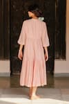Shop Ayaka Pink Dress 100% Chanderi, Lining 100% Mandarin Collar Tiered at Aza Fashions Shop_Ayaka_Pink Dress 100% Chanderi, Lining 100% Mandarin Collar Tiered _at_Aza_Fashions
