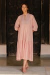 Ayaka Pink Dress 100% Chanderi, Lining 100% Mandarin Collar Tiered Online at Aza Fashions Ayaka_Pink Dress 100% Chanderi, Lining 100% Mandarin Collar Tiered _Online_at_Aza_Fashions