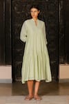 Ayaka Green Dress 100% Chanderi, Lining 100% Mandarin Collar Online at Aza Fashions Ayaka_Green Dress 100% Chanderi, Lining 100% Mandarin Collar _Online_at_Aza_Fashions