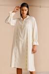 Shop Ayaka White 100% Organic Cotton Made With Bamboo Fibres Floral Shirt Collar Dress Online at Aza Fashions Shop_Ayaka_White 100% Organic Cotton Made With Bamboo Fibres Floral Shirt Collar Dress _Online_at_Aza_Fashions