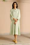 Buy_Ayaka_Green 100% Organic Cotton Made With Soyabean Fibres Polka Dot Patchwork Dress _at_Aza_Fashions