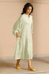 Ayaka_Green 100% Organic Cotton Made With Soyabean Fibres Polka Dot Patchwork Dress _Online_at_Aza_Fashions