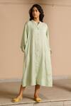 Shop_Ayaka_Green 100% Organic Cotton Made With Soyabean Fibres Polka Dot Patchwork Dress _Online_at_Aza_Fashions