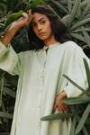 Ayaka_Green 100% Organic Cotton Made With Soyabean Fibres Polka Dot Patchwork Dress _at_Aza_Fashions