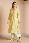 Buy_Ayaka_Yellow 100% Organic Cotton Stripes Made With Orange Fibres Floral Keyhole Dress _at_Aza_Fashions