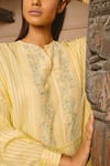 Shop_Ayaka_Yellow 100% Organic Cotton Stripes Made With Orange Fibres Floral Keyhole Dress _Online_at_Aza_Fashions