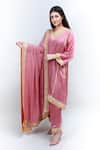 Buy Daljit Sudan Pink German Satin And Georgette Tilla & Aari V Embroidered Phiran Kurta Pant Set at Aza Fashions Buy_Daljit Sudan_Pink German Satin And Georgette Tilla & Aari V Embroidered Phiran Kurta Pant Set _at_Aza_Fashions