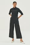 Buy_Corpora Studio_Black Cotton Shirt Collar Pleated Pant Set _at_Aza_Fashions