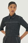 Corpora Studio_Black Cotton Shirt Collar Pleated Pant Set _Online_at_Aza_Fashions