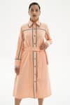 Buy_Corpora Studio_Peach Martin Crepe Embroidery Shirt Collar Striped Dress  _at_Aza_Fashions