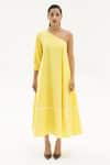 Buy_Corpora Studio_Yellow Cotton Lycra Asymmetric One Shoulder Flared Dress _at_Aza_Fashions
