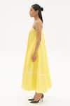 Shop_Corpora Studio_Yellow Cotton Lycra Asymmetric One Shoulder Flared Dress _at_Aza_Fashions
