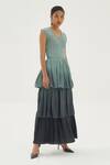 Buy_Corpora Studio_Green Silk 60%, Viscose 40% V Neck Layered Ombre Dress_at_Aza_Fashions