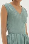 Buy_Corpora Studio_Green Silk 60%, Viscose 40% V Neck Layered Ombre Dress_Online_at_Aza_Fashions