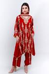 Buy Daljit Sudan Red German Satin And Georgette Tilla & Aari Embroidered Phiran Kurta Pant Set at Aza Fashions Buy_Daljit Sudan_Red German Satin And Georgette Tilla & Aari Embroidered Phiran Kurta Pant Set _at_Aza_Fashions