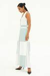 Shop_Corpora Studio_Blue Martin Crepe Cotton Embroidery V Neck Colorblock Jumpsuit  _at_Aza_Fashions