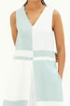 Buy_Corpora Studio_Blue Martin Crepe Cotton Embroidery V Neck Colorblock Jumpsuit  _Online_at_Aza_Fashions