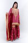 Buy Daljit Sudan Pink Crepe And Georgette Tilla Leaf Neck Embroidered Kurta Sharara Set at Aza Fashions Buy_Daljit Sudan_Pink Crepe And Georgette Tilla Leaf Neck Embroidered Kurta Sharara Set _at_Aza_Fashions