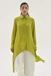 Buy_Corpora Studio_Green Silk 60% Embroidery Shirt Collar Asymmetric _at_Aza_Fashions