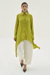 Buy_Corpora Studio_Green Silk 60% Embroidery Shirt Collar Asymmetric _Online_at_Aza_Fashions