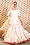 Buy_Nikasha_White Raw Silk, Crush Cotton, Jamdani Floral, Godet Embroidered Lehenga Set _at_Aza_Fashions