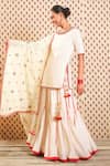 Buy_Nikasha_White Raw Silk, Crush Cotton, Jamdani Floral, Godet Embroidered Lehenga Set _Online_at_Aza_Fashions