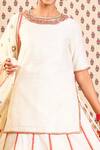 Shop_Nikasha_White Raw Silk, Crush Cotton, Jamdani Floral, Godet Embroidered Lehenga Set _Online_at_Aza_Fashions