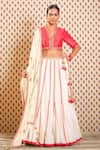 Buy_Nikasha_White Raw Silk, Cotton Jamdani Floral, Godet V Neck Embroidered Lehenga Set _at_Aza_Fashions