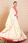 Nikasha_White Raw Silk, Cotton Jamdani Floral, Godet V Neck Embroidered Lehenga Set _Online_at_Aza_Fashions