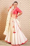 Buy_Nikasha_White Raw Silk, Cotton Jamdani Floral, Godet V Neck Embroidered Lehenga Set _Online_at_Aza_Fashions