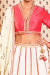 Shop_Nikasha_White Raw Silk, Cotton Jamdani Floral, Godet V Neck Embroidered Lehenga Set _Online_at_Aza_Fashions