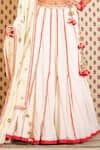 Nikasha_White Raw Silk, Cotton Jamdani Floral, Godet V Neck Embroidered Lehenga Set _at_Aza_Fashions