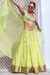 Buy_Nikasha_Green Cotton Silk, Organdy Floral, Dabka Sweetheart Neck Embroidered Lehenga Set _at_Aza_Fashions