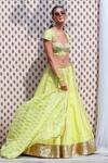 Nikasha_Green Cotton Silk, Organdy Floral, Dabka Sweetheart Neck Embroidered Lehenga Set _Online_at_Aza_Fashions