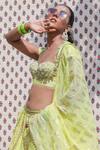Buy_Nikasha_Green Cotton Silk, Organdy Floral, Dabka Sweetheart Neck Embroidered Lehenga Set _Online_at_Aza_Fashions